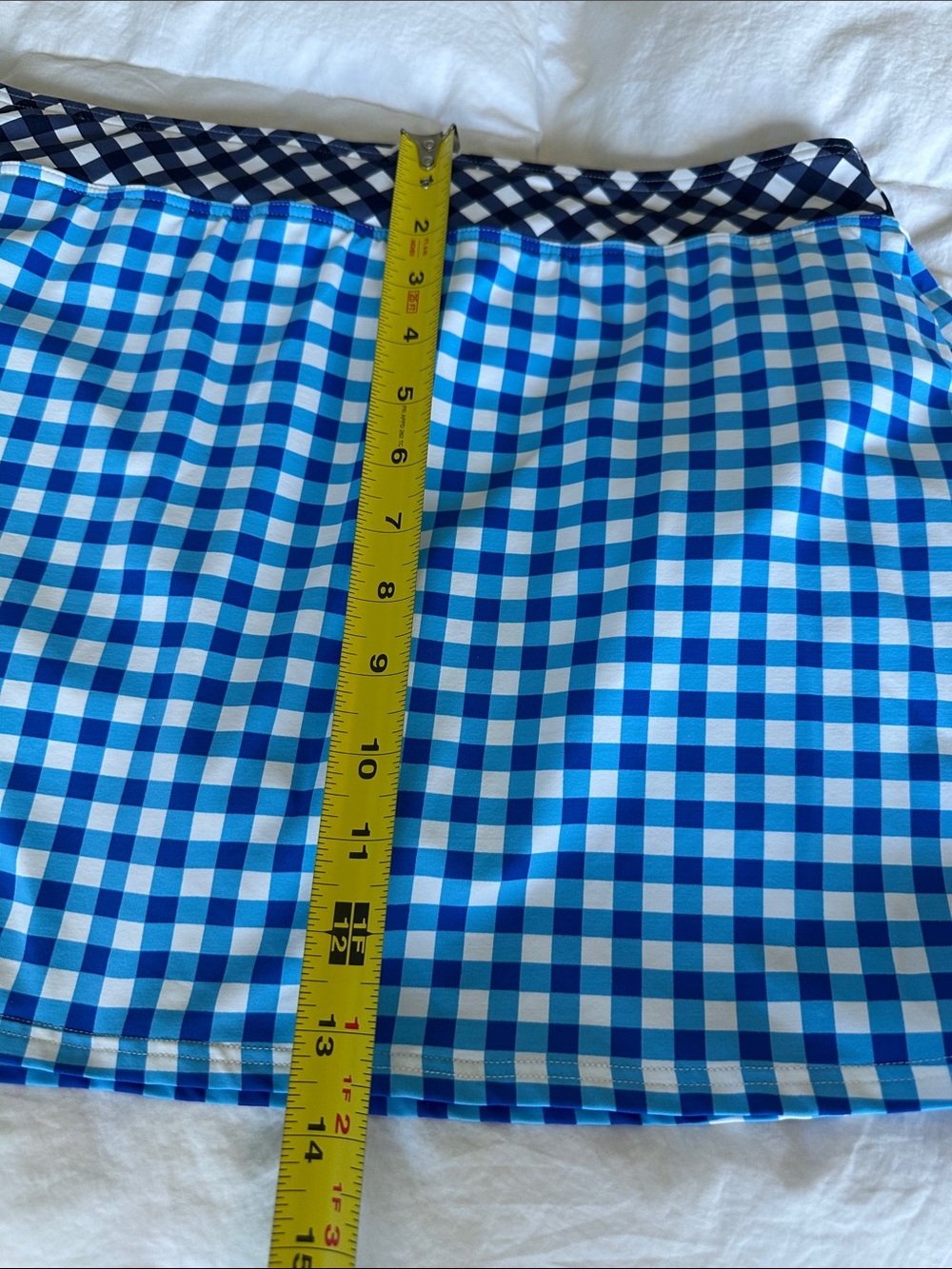 Lands' End Blue Gingham Skater Skirt with Black-and-White Waistband - Picture 8 of 9